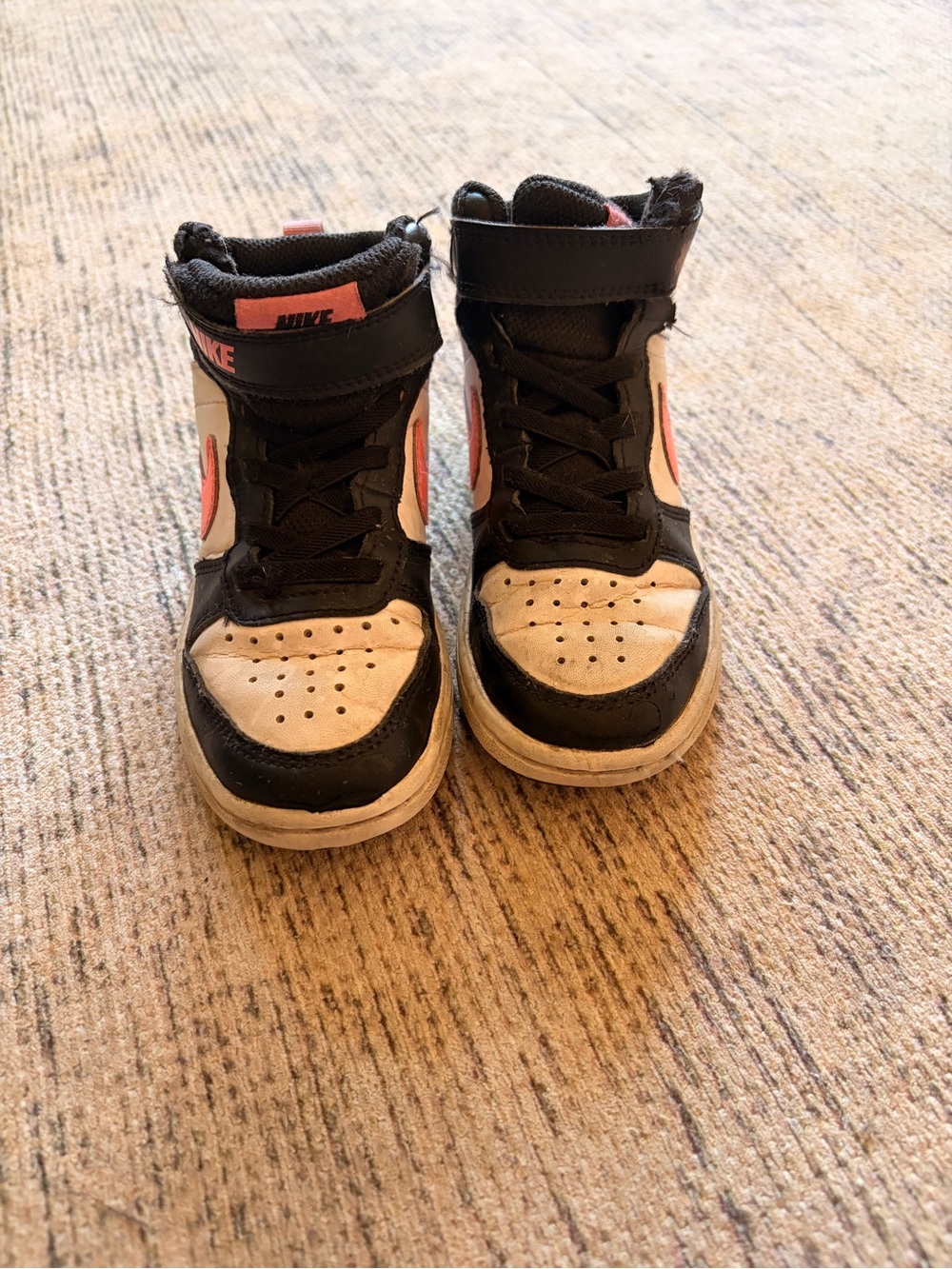 Nike Kids High-Top Sneakers in Black, White & Pink Accent